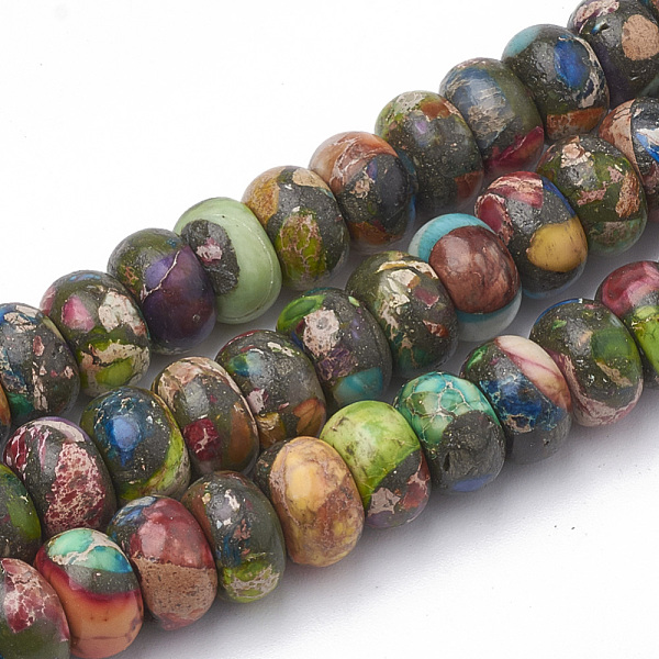 

PandaHall Synthetic Gold Line Imperial Jasper Beads Strands, Rondelle, 8~8.5x5mm, Hole: 1mm, about 79pcs/strand, 15.9 inch Imperial Jasper...