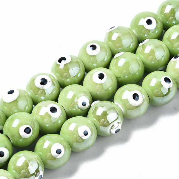 

PandaHall Handmade Porcelain Ceramic Beads Strands, Bright Glazed Porcelain, Round with Evil Eye, Light Green, 10.5mm, Hole: 1.8mm, about...