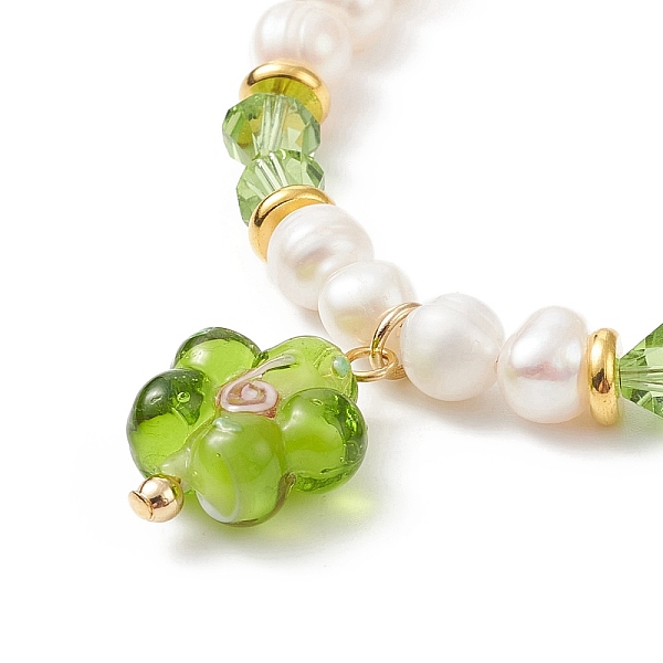 

PandaHall Lampwork Flower Charm Bracelet, Natural Pearl & Glass Beaded Dainty Bracelet for Women, Yellow Green, 7-1/2 inch(19cm) Pearl