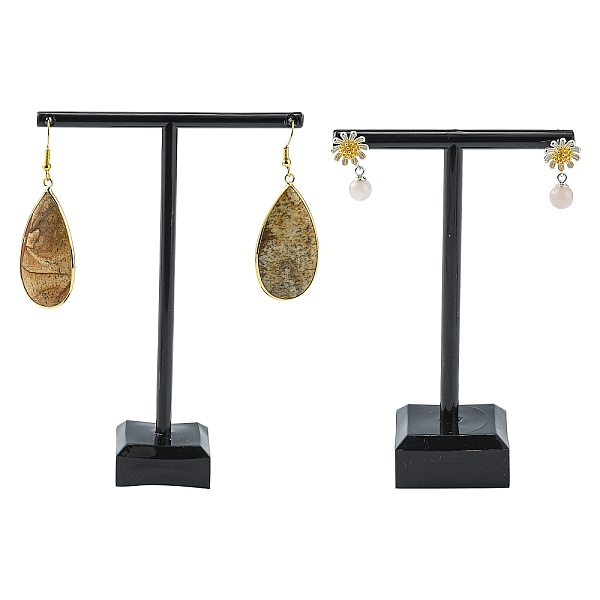 

PandaHall T Bar Organic Glass Earring Display Stand, T Bar with Two Holes, Black, 6x9cm, 8x11cm, 2pcs/set Organic Glass Black
