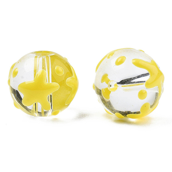 

PandaHall Transparent Glass Beads, with Enamel Star Pattern, Round, Yellow, 13x12x11mm, Hole: 1.6mm Glass Round Yellow