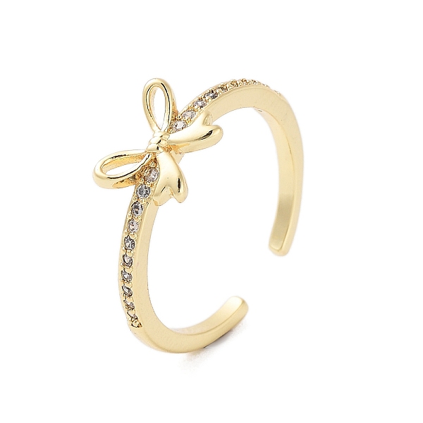 

PandaHall Rack Plating Brass Micro Pave Cubic Zirconia Open Cuff Rings, Cadmium Free & Lead Free, Long-Lasting Plated, Bowknot, Real 18K..., Clear