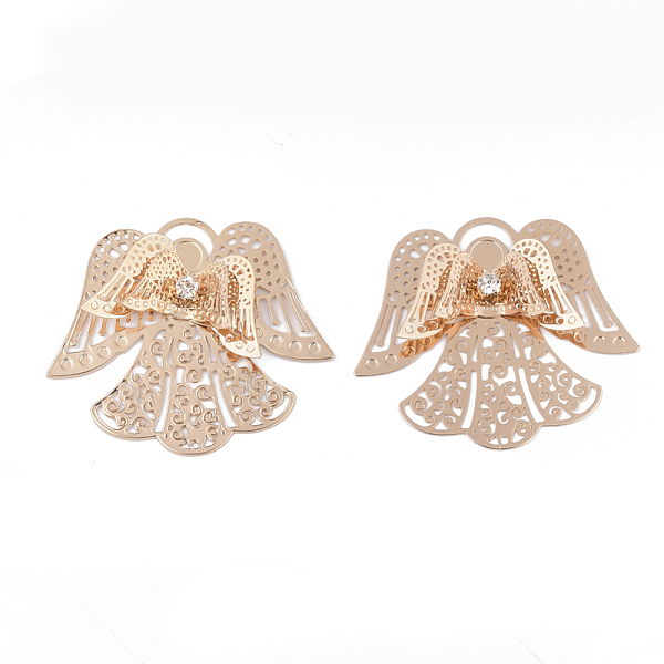 

PandaHall Brass Filigree Joiners Links, with Crystal Rhinestone, Angel, Light Gold, 43.5x48.5x5mm Brass+Rhinestone Angel & Fairy