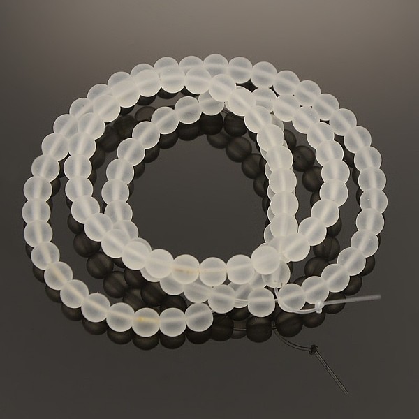

PandaHall Frosted Transparent Round Glass Beads Strands, Clear, 4mm, Hole: 1mm, about 100pcs/strand, 15.7 inch Glass Round Clear