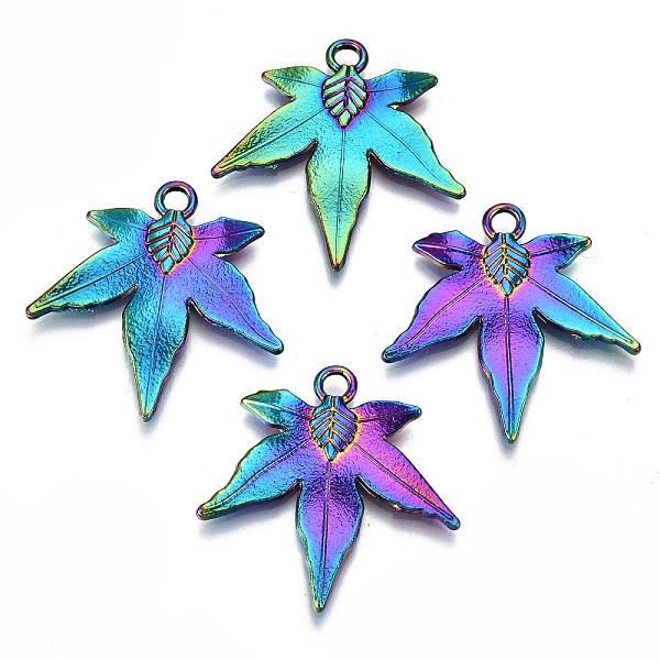 

PandaHall Alloy Pendants, Cadmium Free & Lead Free, Maple Leaf, Rainbow Color, 31x31x2.5mm, Hole: 3mm Alloy Leaf