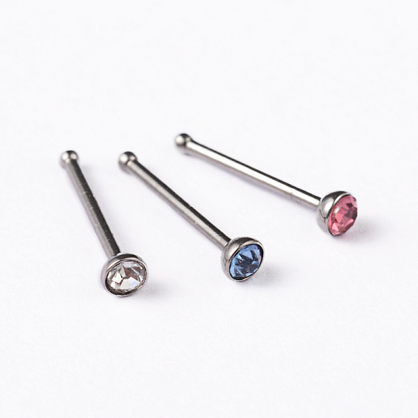 

PandaHall 304 Stainless Steel Rhinestone Nose Studs, Nose Bone Rings, Nose Piercing Jewelry, Mixed Color, 9mm, Bar Length: 1/4"(7mm), Pin..., Multicolor
