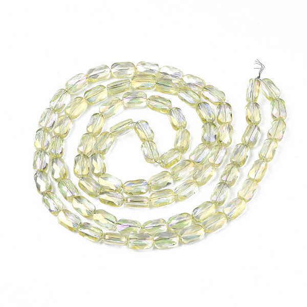 

PandaHall Electroplate Transparent Glass Beads Strands, Faceted, Rectangle, Champagne Yellow, 7x4x3mm, Hole: 1mm, about 79~80pcs/strand...