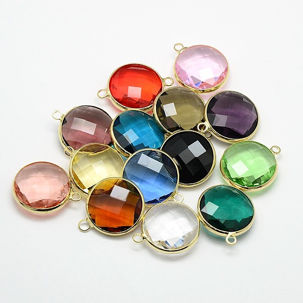 

PandaHall Golden Tone Brass Glass Pendants, Flat Round, Mixed Color, 18x15x5mm, Hole: 2mm Brass+Glass Flat Round Multicolor