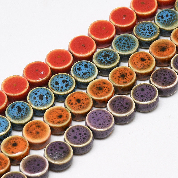 

PandaHall Handmade Porcelain Beads, Fancy Antique Glazed Porcelain, Flat Round, Mixed Color, 12~13x7.5~8mm, Hole: 3mm Porcelain Flat Round..., Multicolor