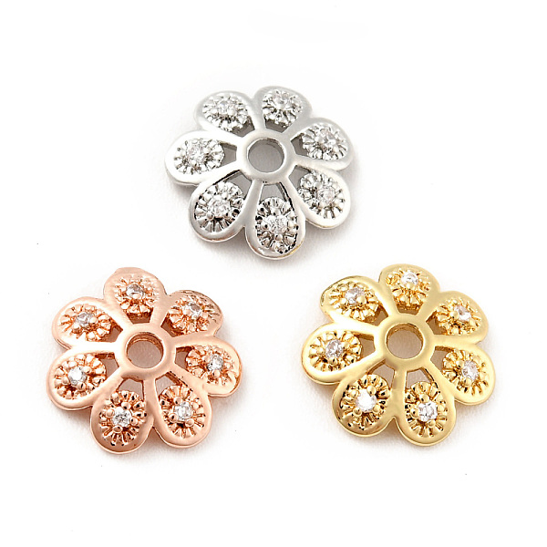 

PandaHall Brass Micro Pave Clear Cubic Zirconia Bead Caps, Cadmium Free & Lead Free, Multi-Petal, Flower, Mixed Color, 10x2.5mm, Hole: 1.6mm...
