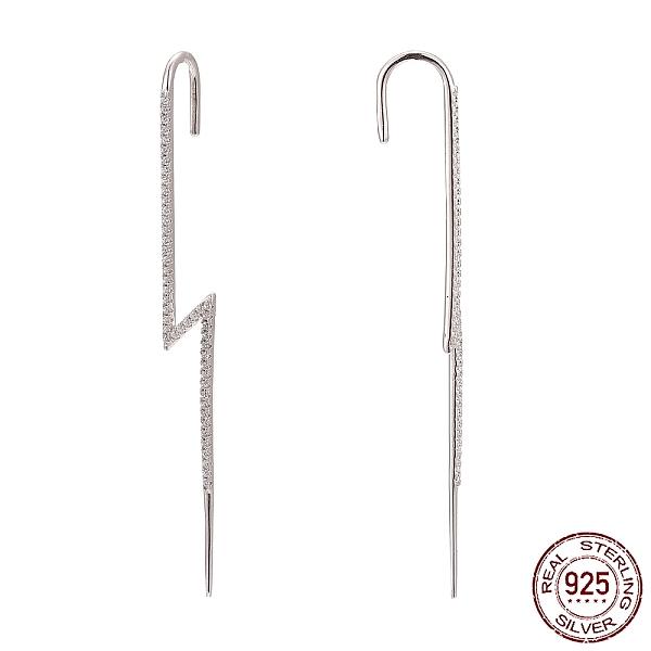 

PandaHall Rhodium Plated 925 Sterling Silver Ear Wrap Crawler Hook Earrings, with Cubic Zirconia, with S925 Stamp, Lightning Bolt, Clear...