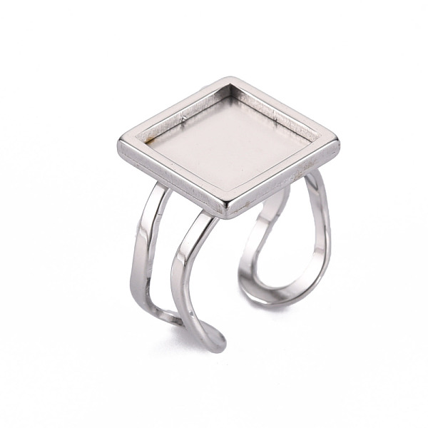 

PandaHall 201 Stainless Steel Cuff Pad Ring Settings, Laser Cut, Square, Stainless Steel Color, Tray: 12x12mm, US Size 7 1/4(17.5)~US Size 8...