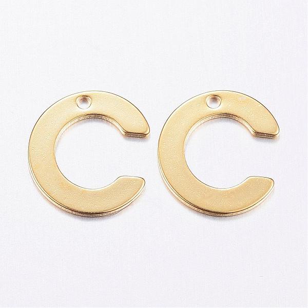 

PandaHall 304 Stainless Steel Charms, Letter, Initial Charms, Real 18k Gold Plated, Letter.C, 11x6~12x0.8mm, Hole: 1mm 304 Stainless Steel...