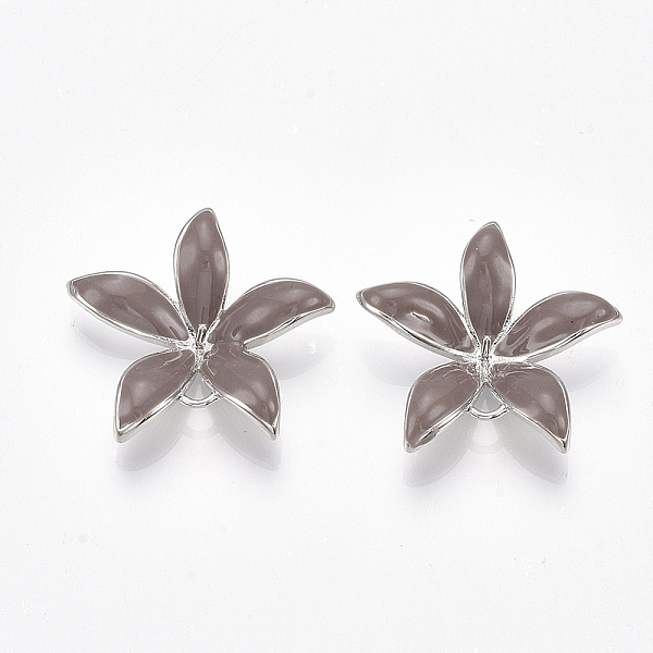 

PandaHall Brass Links Peg Bails, For Half Drilled Bead, with Enamel, Flower, Nickel Free, Real Platinum Plated, Rosy Brown, 23x24x5~6mm...