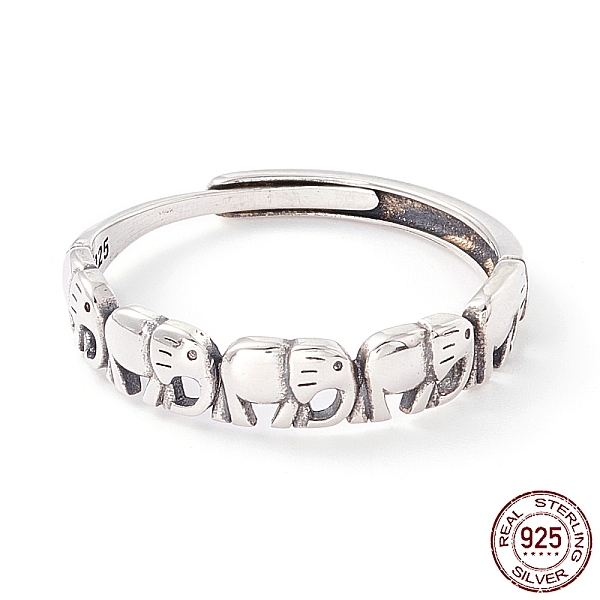 Elephant 925 Sterling Silver Adjustable Rings For Men Women