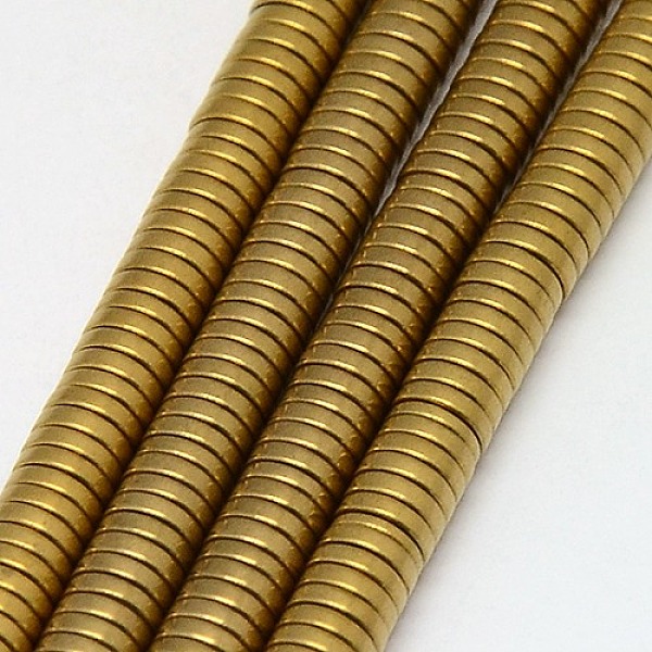 

PandaHall Electroplate Non-magnetic Synthetic Hematite Beads Strands, Frosted, Heishi Beads, Flat Round/Disc, Grade A, Golden Plated, 4x1mm...