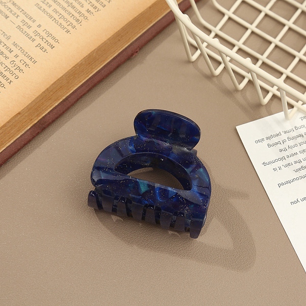 

PandaHall Hollow Half Round PVC Claw Hair Clips, for Women Girls, Dark Blue, 51x40x68mm Plastic Half Round