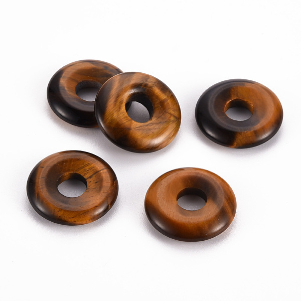 

PandaHall Natural Tiger Eye Pendants, Donut/Pi Disc, 18x4.5~5.5mm, Hole: 5.5mm Tiger Eye Donut