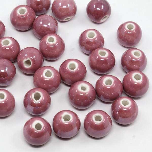 

PandaHall Handmade Porcelain Beads, Pearlized, Round, Pale Violet Red, 12mm, Hole: 2~3mm Porcelain Round Pink