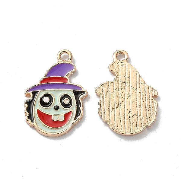 

PandaHall Halloween Light Gold Tone Alloy Enamel Pendants, Witch with Hat Charm, Medium Purple, 24x16.5x2mm, Hole: 1.8mm Alloy+Enamel Witch