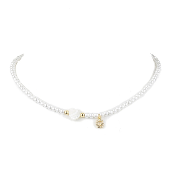 

PandaHall Brass Micro Pave Grade AAA Cubic Zirconia Letter Pendant Necklaces, Heart & Round Baking Painted Pearlized Glass Pearl Beaded..., White