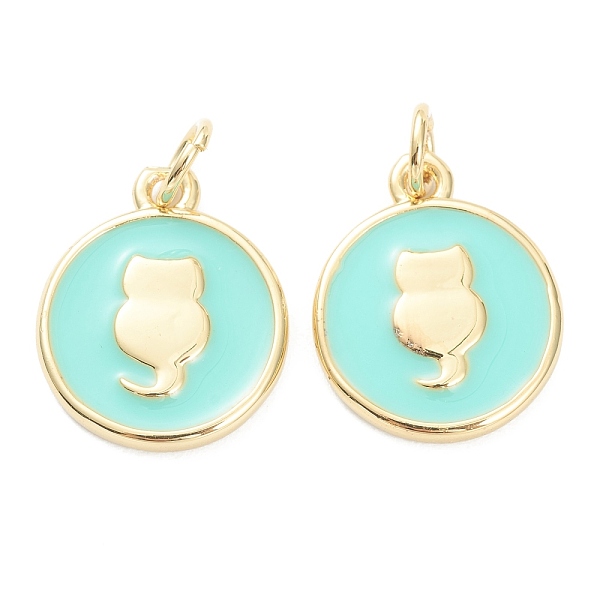 

PandaHall Brass Enamel Pendants, Long-Lasting Plated, Real 18K Gold Plated, Flat Round with Cat, Pale Green, 15.5x12.5x2mm, Hole: 3mm...