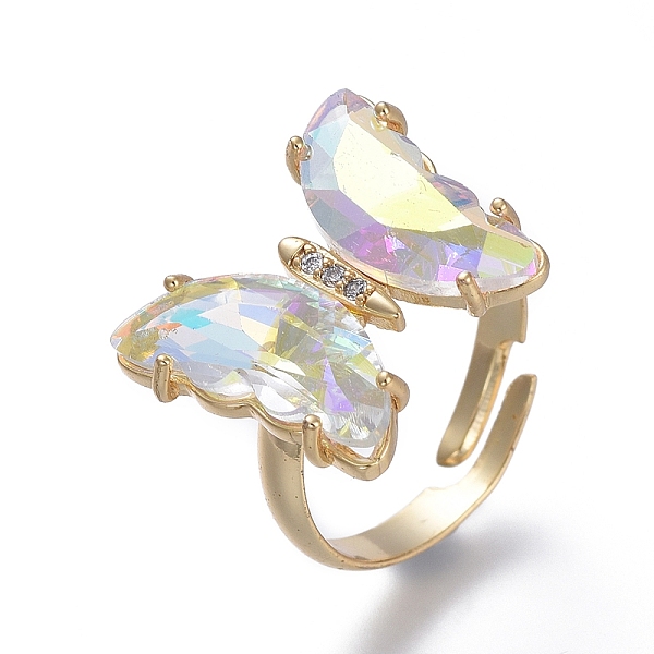 

PandaHall Adjustable Brass Glass Finger Rings, with Clear Cubic Zirconia, Butterfly, Golden, Clear AB, Size 7, Inner Diameter: 17mm..., White