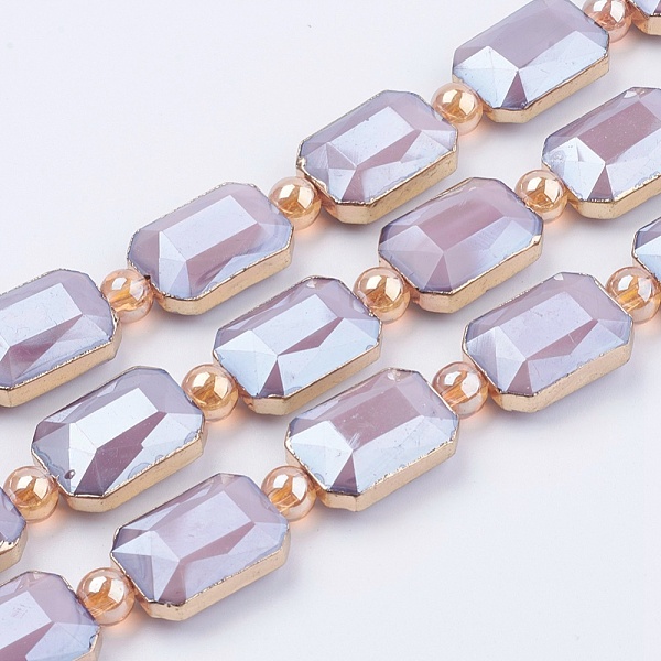 

PandaHall Opaque Glass Beads Strands, with Brass Findings, Pearl Luster Plated, Faceted, Rectangle, Thistle, 13x18x7mm, Hole: 1mm, about..., Purple