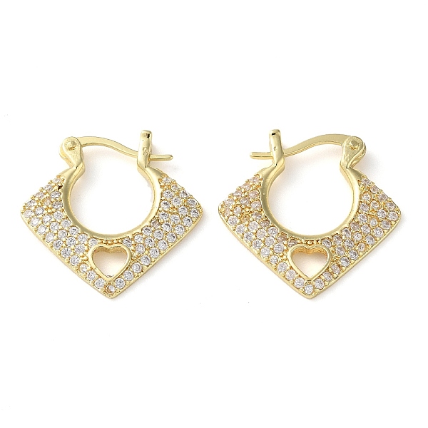 

PandaHall Rack Plating Brass Micro Pave Cubic Zirconia Hoop Earrings, Long-Lasting Plated Rhombus with Hollow Heart Earring for Women, Lead..., Clear