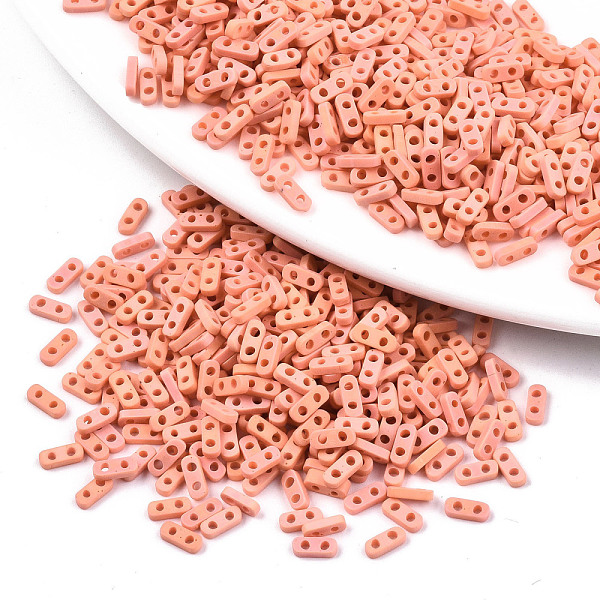 

PandaHall 2-Hole Glass Seed Beads, Opaque Frosted Colours Rainbow, Rectangle, Light Salmon, 4.5~5x2x1~1.5mm, Hole: 0.5~0.8mm, about...