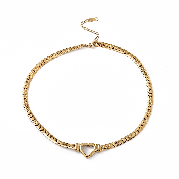 

PandaHall 304 Stainless Steel Hollow Out Heart Charm Necklace with Cuban Link Chains for Women, Golden, 14.96 inch(38cm) 304 Stainless Steel