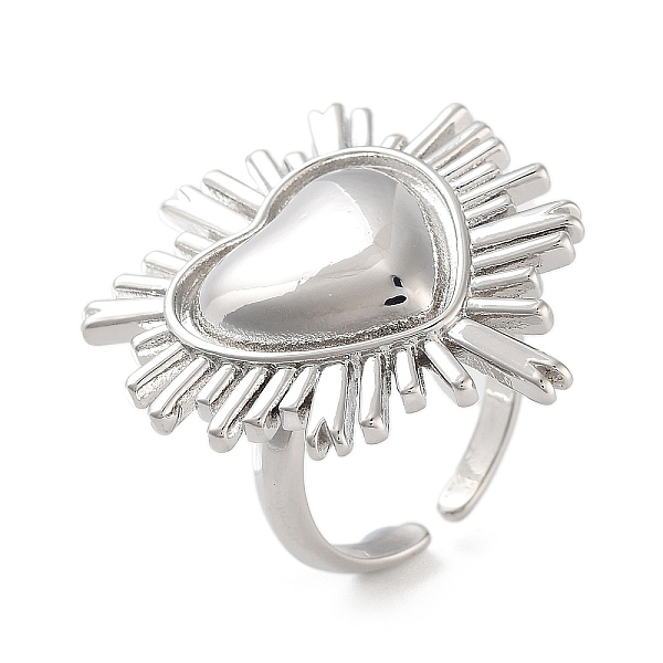 

PandaHall Brass Heart Open Cuff Ring for Women, Platinum, Adjustable Brass Heart