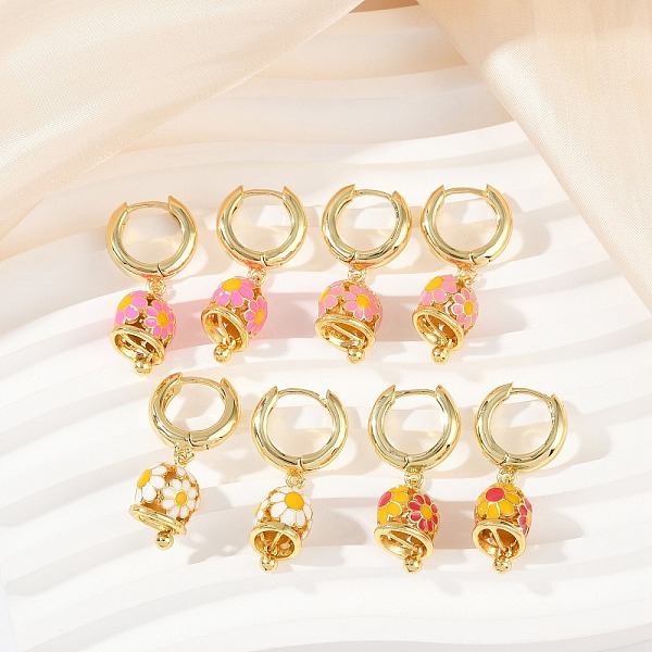 花の真鍮エナメルフープピアス
