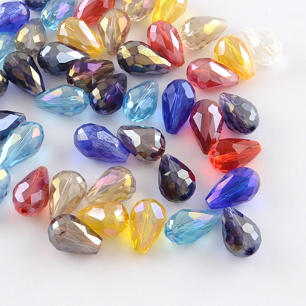 

PandaHall AB-Color Plated teardrop, Glass Beads, Faceted, Mixed Color, 15x10mm, Hole: 1.5mm Glass Teardrop Multicolor