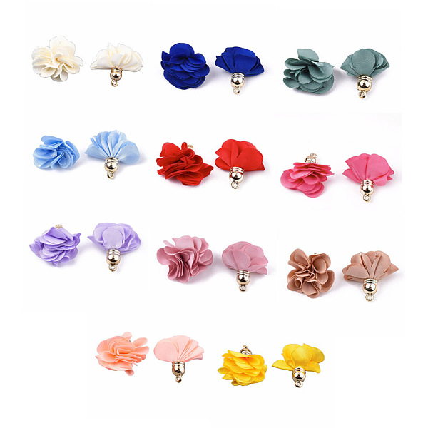 

PandaHall Cloth Pendants, with CCB Plastic, 6-Petal, Flower, Golden, Mixed Color, 26~27x17~28mm, Hole: 1.6mm Cloth Flower Multicolor