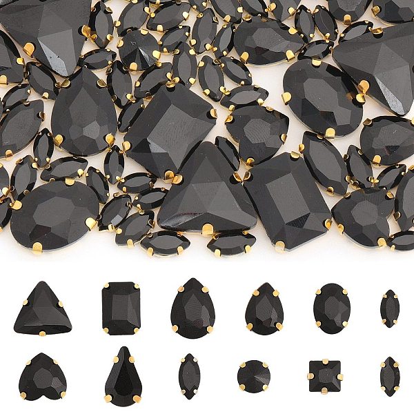 

PandaHall CHGCRAFT 140Pcs 12Styles Sew On Glass Rhinestones Crystals Rhinestones Faceted Glass Rhinestone Multi-Strand Links with Sewing..., Black