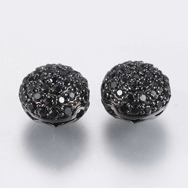 

PandaHall Brass Micro Pave Cubic Zirconia Beads, Hollow Rondelle, Black, Gunmetal, 8.5x5mm, Hole: 1mm Brass+Cubic Zirconia Rondelle Black