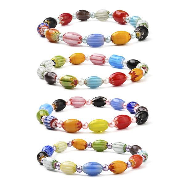 

PandaHall Cute Candy Color Beads Stretch Bracelet for Teen Girl Women, Oval Millefiori & Round Pearlized Glass Beads Bracelet, Mixed Color..., Multicolor