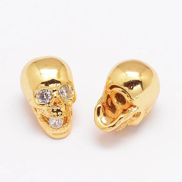 

PandaHall Brass Micro Pave Cubic Zirconia Beads, Skull, Lead Free & Nickel Free & Cadmium Free, Clear, Real 18K Gold Plated, 13x8x10mm, Hole...