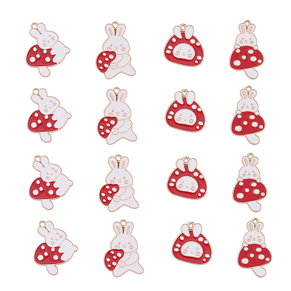 

PandaHall 40Pcs 4 Styles Alloy Pendant, with Enamel, Rabbit with Mushroom, Red, 30x20x1.5mm, Hole: 2mm, 10pcs/style Alloy+Enamel Rabbit Red