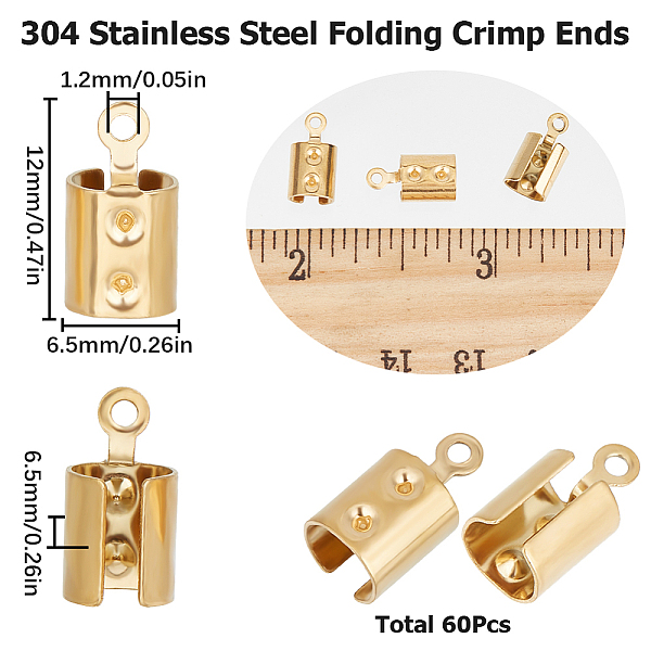 Sunnyclue 60 Stück Ionenbeschichtung (IP) 304 Faltbare Crimp-Enden Aus Edelstahl