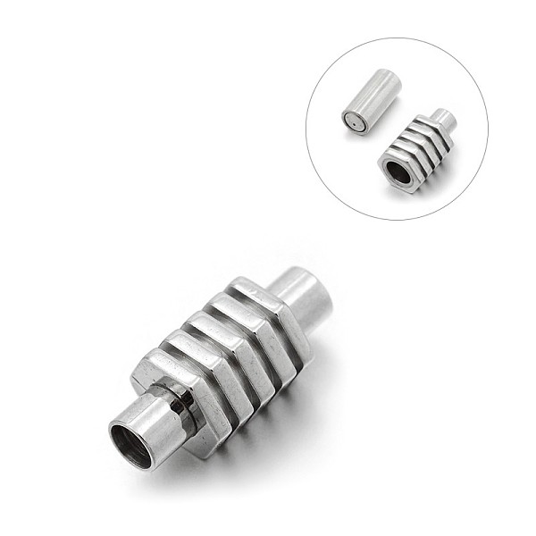 

PandaHall Smooth 304 Stainless Steel Tube Magnetic Clasps with Glue-in Ends, Stainless Steel Color, 16x7mm, Hole: 3mm Stainless Steel Tube