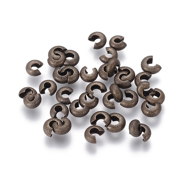 PandaHall Brass Crimp Beads Covers, Nickel Free, Antique Bronze, Size: About 5mm In Diameter, 4mm Thick, Hole: 2.2mm Brass