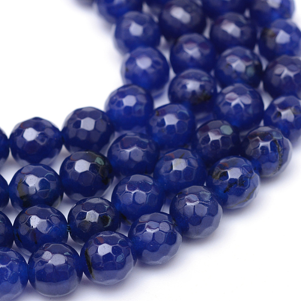 

PandaHall Natural White Jade Bead Strands, Dyed, Faceted, Round, Dark Blue, 6mm, Hole: 1mm, about 60pcs/strand, 14.06~14.45 inch...