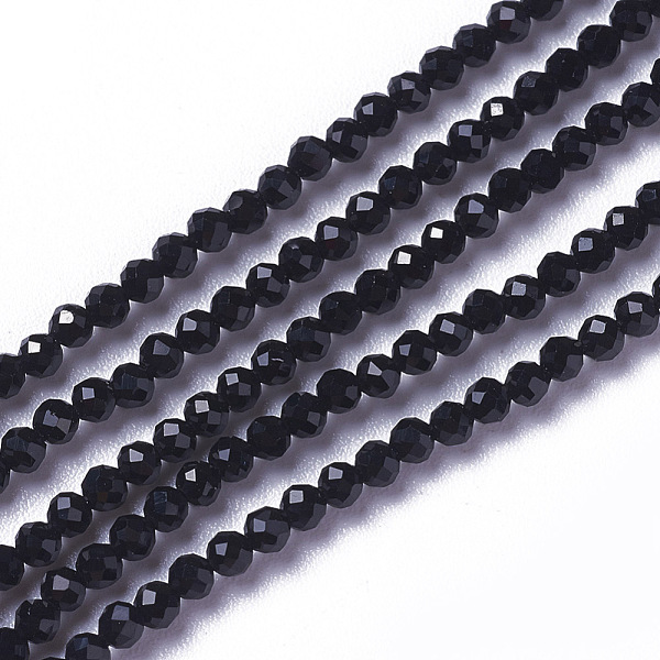 

PandaHall Glass Beads Strands, Faceted, Round, Black, 3~3.5x2.5~3mm, Hole: 0.3mm, about 114~125pcs/strand, 14 inch(35.5cm) Glass Round Black
