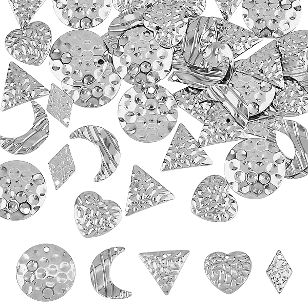 

PandaHall HOBBIESAY 50Pcs 5 Style 304 Stainless Steel Pendants, Textured, Rhombus/Flat Round/Moon/Heart/Triangle, Stainless Steel Color...