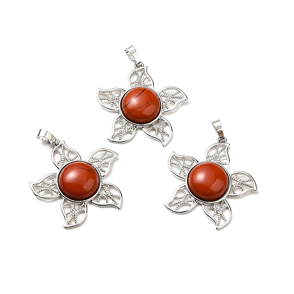 

PandaHall Natural Red Jasper Pendants, Flower Charms, with Rack Plating Platinum Tone Brass Findings, Cadmium Free & Lead Free...