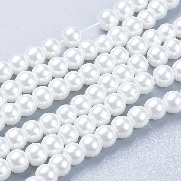 PandaHall Glass Pearl Beads Strands, for Beading Jewelry Making, Pearlized Crafts Jewelry Making, Round, White, 6mm, Hole: 1mm, about...