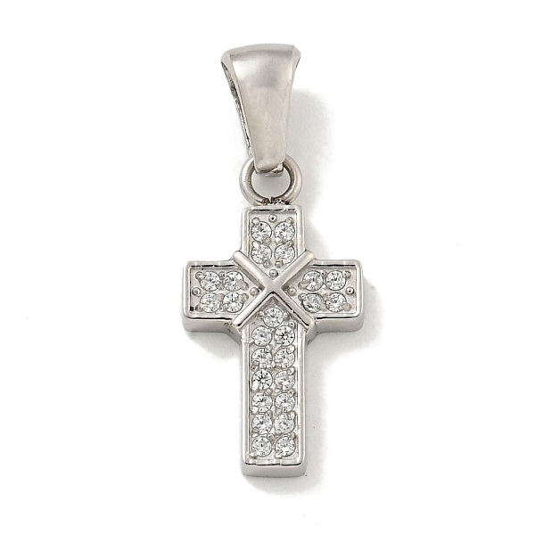 

PandaHall 304 Stainless Steel Cubic Zirconia Pendants, Cross Charm, Stainless Steel Color, 18.5x10x2.5mm, Hole: 6x3mm Stainless Steel+Cubic..., Clear