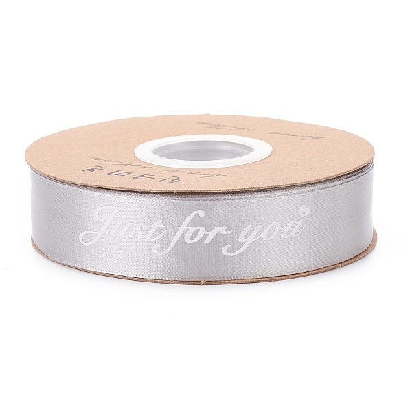 

PandaHall Polyester Grosgrain Ribbons, with Word Just For You, for Gifts Wrapping Party, Light Grey, 1 inch(25mm), 45m/Roll Polyester Word